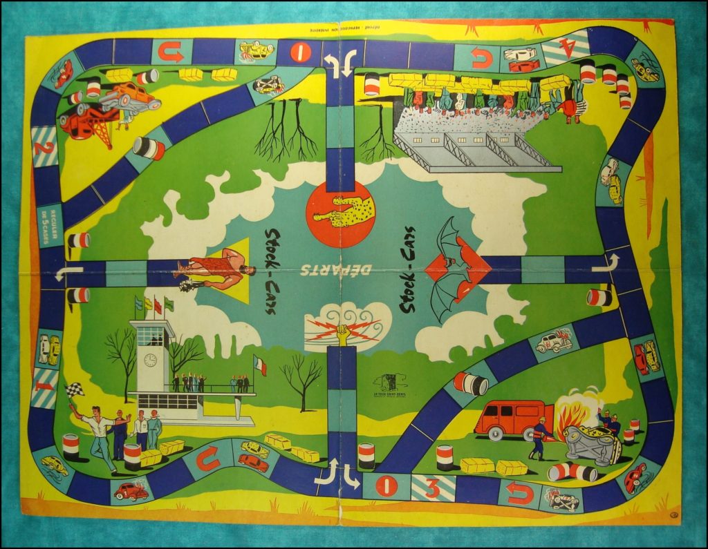 1955 1960 ; Grands jeux de Stocks Cars ; La Tour Saint Denis ; vintage car-themed board game ; ancien jeu de société automobile ; Antikes Brettspiel Thema Automobil Autospiel ; 