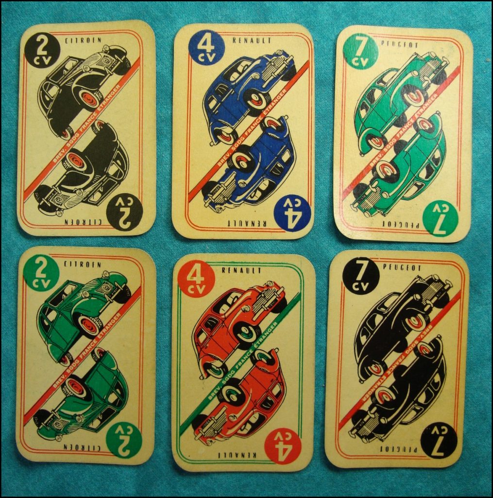1951- 1954 ; Cart'Auto ; Citroën 2 CH ; Renault 4 CH ; Peugeot 203 ; Renault Frégate ; Ford Vedette ; Citroën 15 Traction ; vintage car-themed board game ; ancien jeu de société automobile ; Antikes Brettspiel Thema Automobil Autospiel ; 