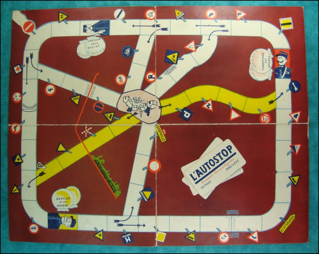 1951 ; L'autostop ; Edmond Dujardin ; Arcachon ; vintage car-themed board game ; ancien jeu de société automobile ; Antikes Brettspiel Thema Automobil Autospiel ; 