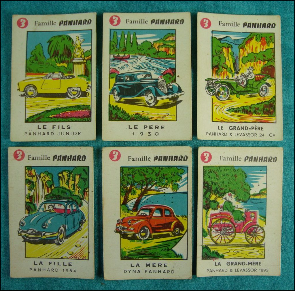 Daragnes ; 1954 - Jeu 7 familles Autos ; Citroën ; Ford (France) ; Panhard ; Peugeot ; Renault ; Simca ; Talbot ; vintage car-themed board game ; ancien jeu de société automobile ; Antikes Brettspiel Thema Automobil Autospiel ; 