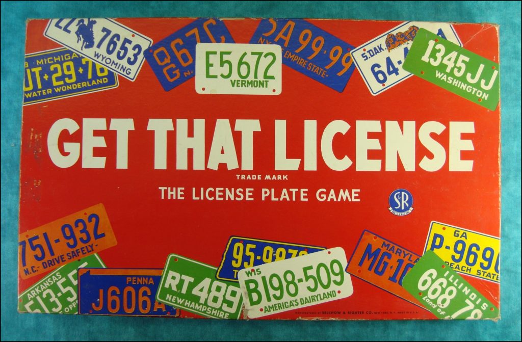  Selchow & Righter ; 1955 ; Get that license ; vintage car-themed board game ; ancien jeu de société automobile ; Antikes Brettspiel Thema Automobil Autospiel ; 