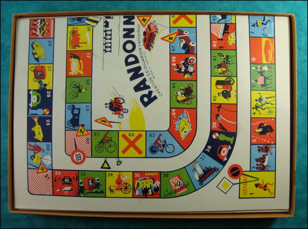 1955 - Randonnée ; Edmond Dujardin Arcachon ; vintage car-themed board game ; ancien jeu de société automobile ; Antikes Brettspiel Thema Automobil Autospiel ; 