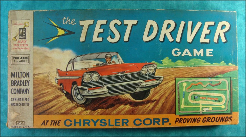Brettspiel ; Board game ; Jeu de société ; 1956 ; The Test Driver Game ; Milton Bradley ; MB ; Plymouth ; Dodge ; De Soto ; Chrysler ; Imperial ;