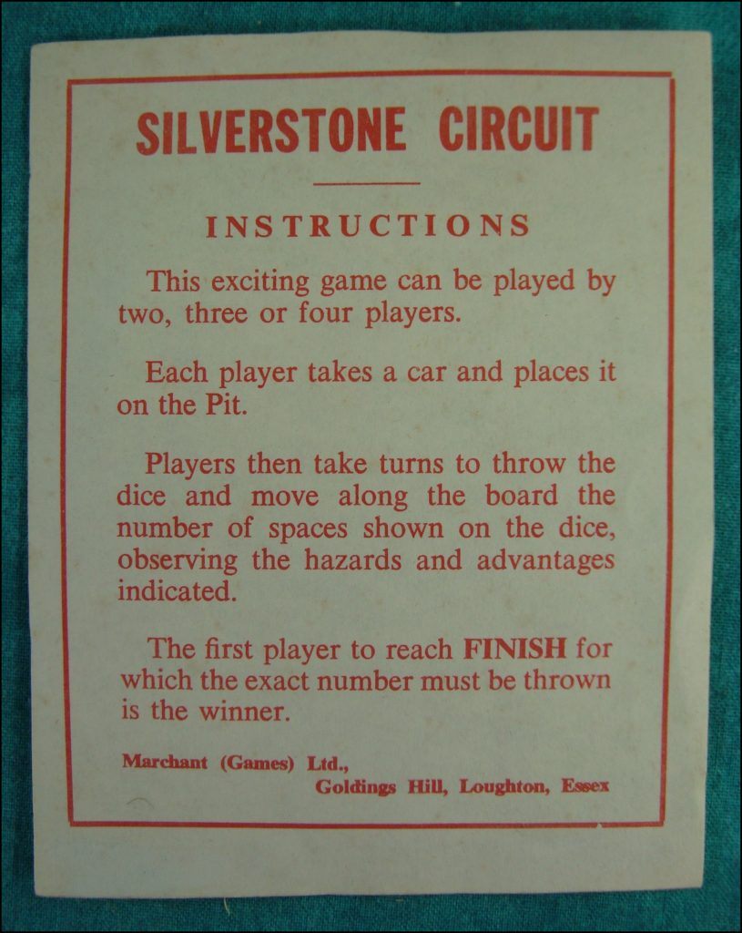  Brettspiel ; Board game ; Jeu de société ; 1960 ; Silverstone circuit ; Marchant Games ;