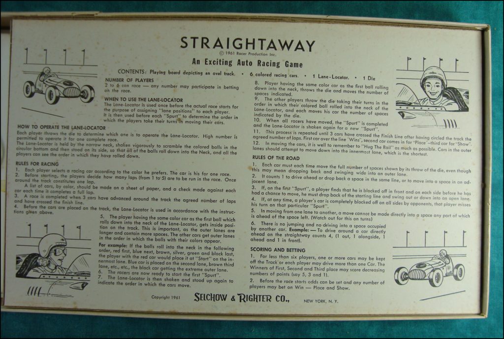 Brettspiel ; Board game ; Jeu de société ; Selchow & Righter ; 1961 ; Straightaway
