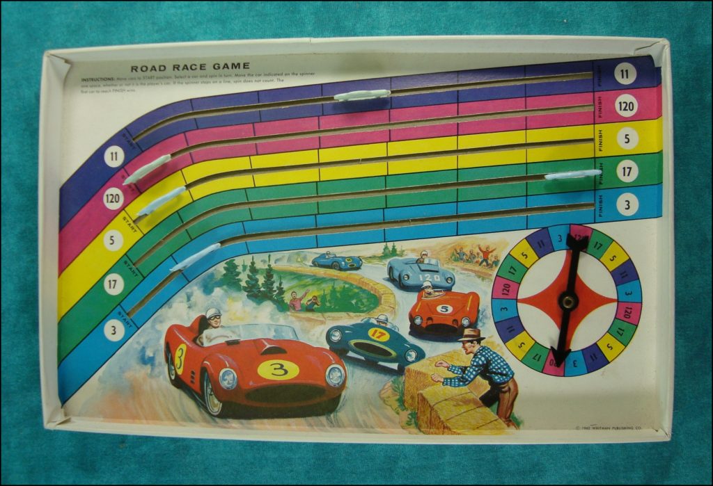Brettspiel ; Board game ; Jeu de société ; Whitman ; 1960 ; Road race game ; 1948 Studebaker Commander Starlight ; 