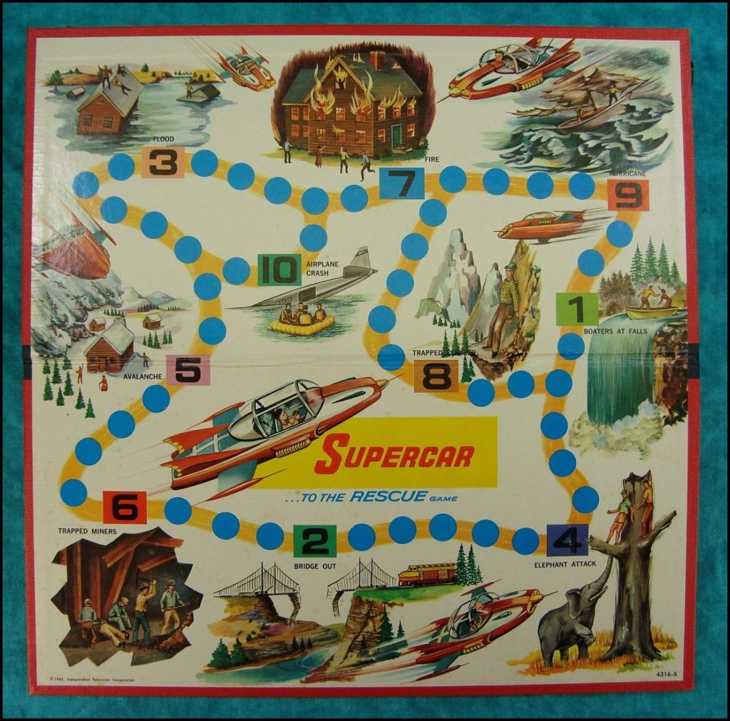 Brettspiel ; Board game ; Jeu de société ; 1962 ; Supercar... to the rescue ; Supercar to the rescue ; Milton Bradley ; MB ;