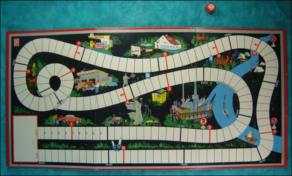 Brettspiel ; Board game ; Jeu de société ; 1966 ; Autorennen wie noch nie ; Hugo Gräfe ; Skoda Felicia 1959/1964