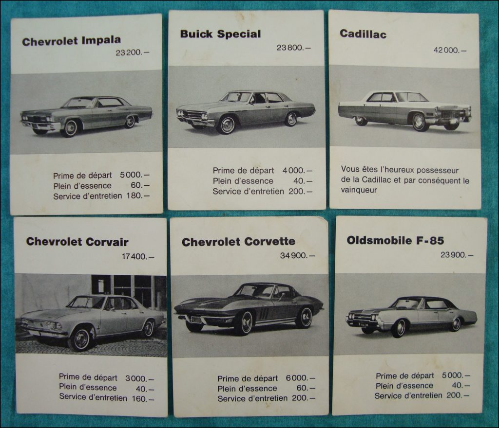 Brettspiel ; Board game ; Jeu de société ; 1968/69 ; Trafic ; Carlit ; BP ; Vauxhall ; Viva ; Victor ; VX ; Cresta ; Opel Admiral ; Diplomat ; Kadett ; Kapitan ; Record ; Pontiac Catalina ; Buick Special; Cadillac ; Oldsmobile ; Chevrolet Impala ; Corvair ; Corvette ;
