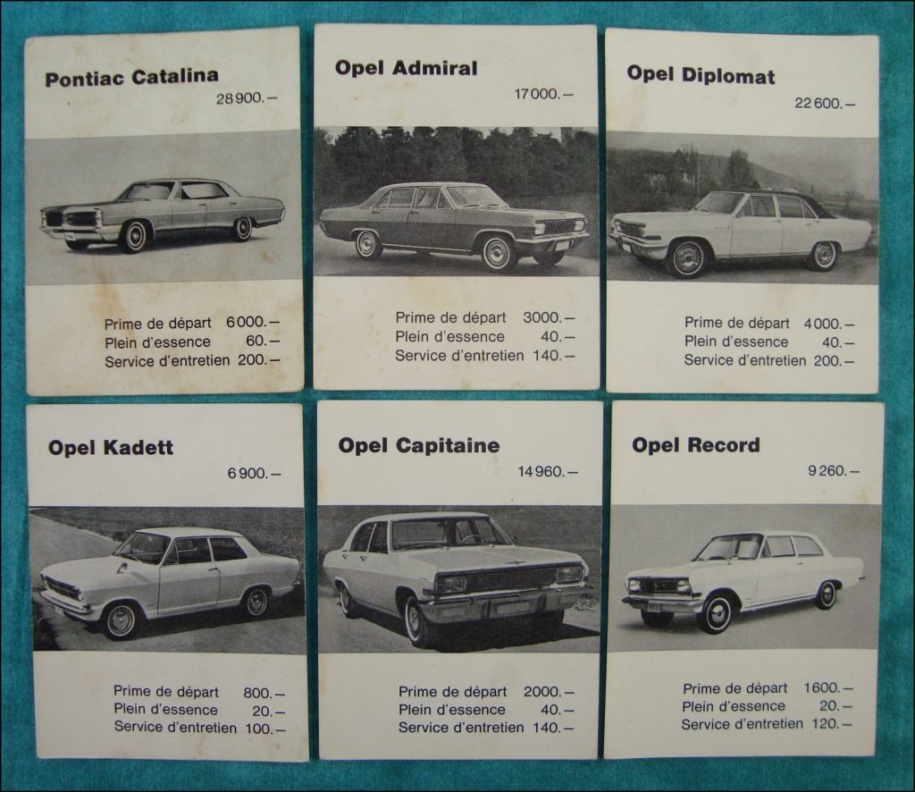 Brettspiel ; Board game ; Jeu de société ; 1968/69 ; Trafic ; Carlit ; BP ; Vauxhall ; Viva ; Victor ; VX ; Cresta ; Opel Admiral ; Diplomat ; Kadett ; Kapitan ; Record ; Pontiac Catalina ; Buick Special; Cadillac ; Oldsmobile ; Chevrolet Impala ; Corvair ; Corvette ;