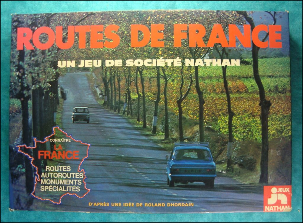 1975 - Routes de France ; Nathan ; Ford Escort ; Fiat 128 ; vintage car-themed board game ; ancien jeu de société automobile ; Antikes Brettspiel Thema Automobil Autospiel ; 