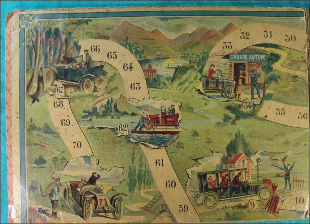  1905 1910 ; Course d'automobiles ; Léon Saussine ; vintage car-themed board game ; ancien jeu de société automobile ; Antikes Brettspiel Thema Automobil Autospiel ; 