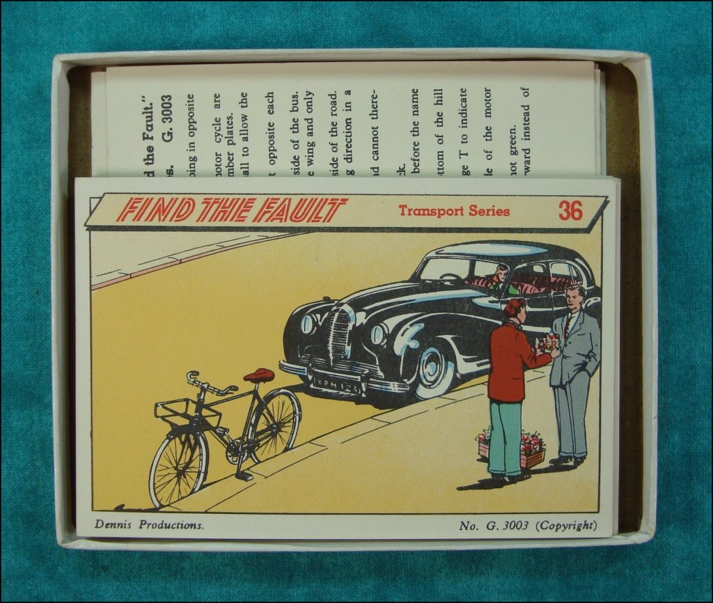 1950-55 ; Find The Fault ; Dennis Party Game ; Austin A70 Hereford ; Wolseley ; vintage car-themed board game ; ancien jeu de société automobile ; Antikes Brettspiel Thema Automobil ; 