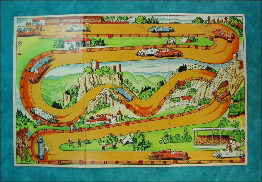 1955 ; Die Kurve ; Abel-Klinger Spiel ; vintage car-themed board game ; ancien jeu de société automobile ; Antikes Brettspiel Thema Automobil ; 