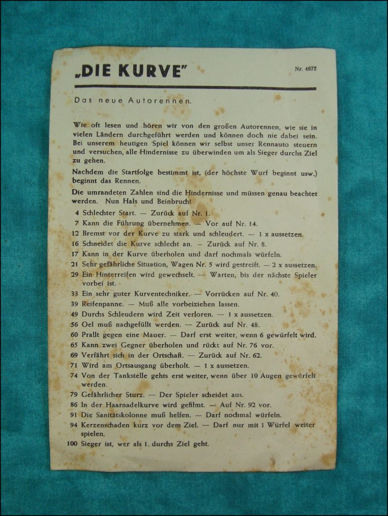 1955 ; Die Kurve ; Abel-Klinger Spiel ; vintage car-themed board game ; ancien jeu de société automobile ; Antikes Brettspiel Thema Automobil ; 
