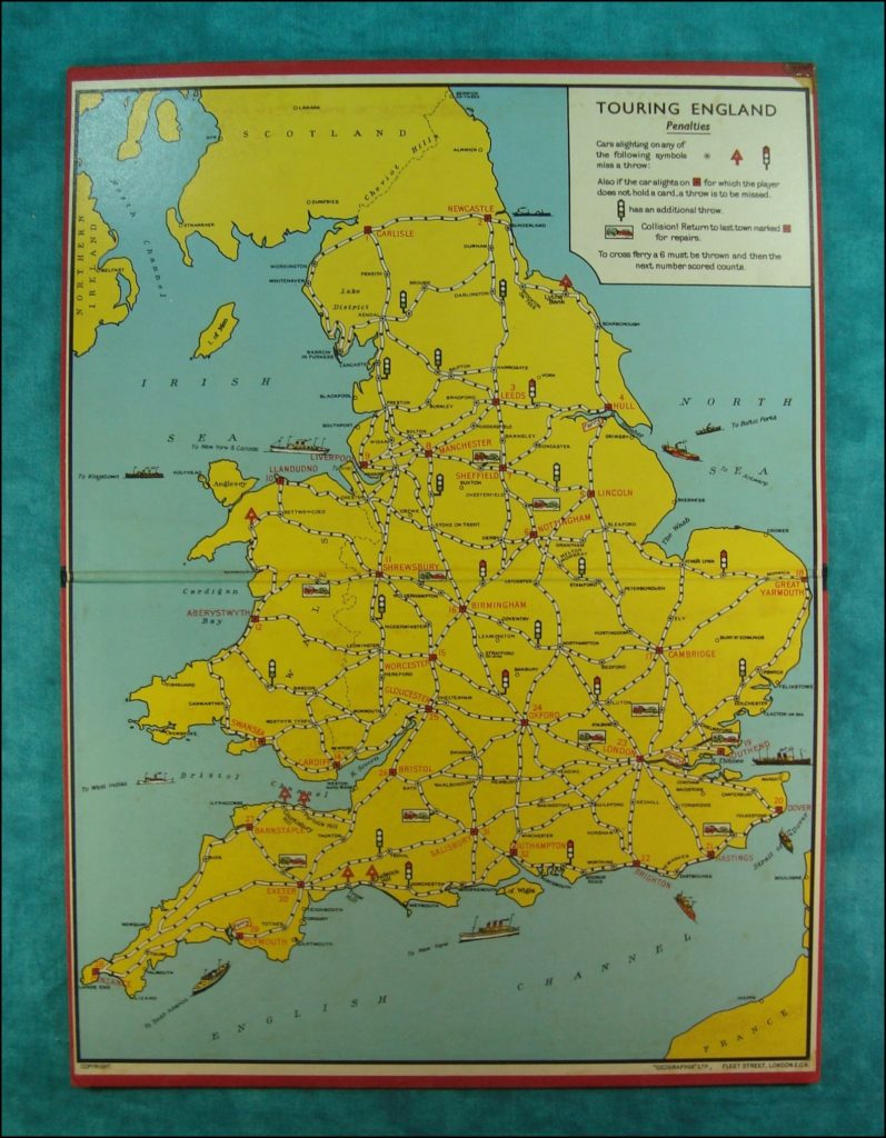 1950-55 ; Touring England ; Geographia ; Jaguar XK 120 ; vintage car board game ; ancien jeu de société automobile ; Antikes Brettspiel Thema Automobil ; 