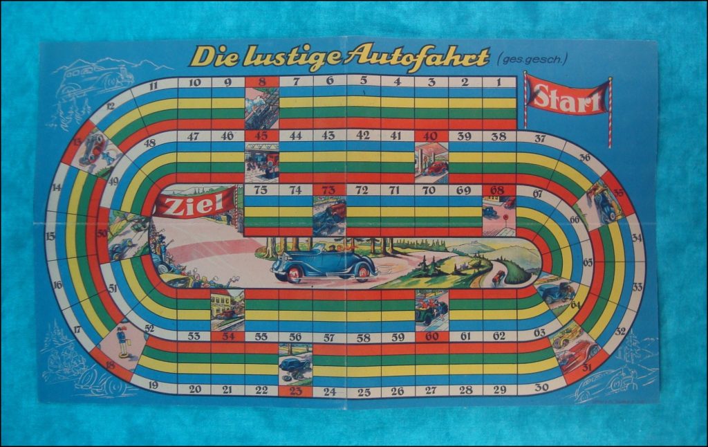  1930-40 ; Die lüstigue Autofahrt ; Löffler ; Ford V8 1934 Model 40 ; vintage car-themed board game ; ancien jeu de société automobile ; Antikes Brettspiel Thema Automobil ; 