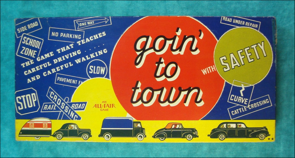  1938-45 ; Goin' to town ; All Fair ; Fairchild ; vintage car-themed board game ; ancien jeu de société automobile ; Antikes Brettspiel Thema Automobile