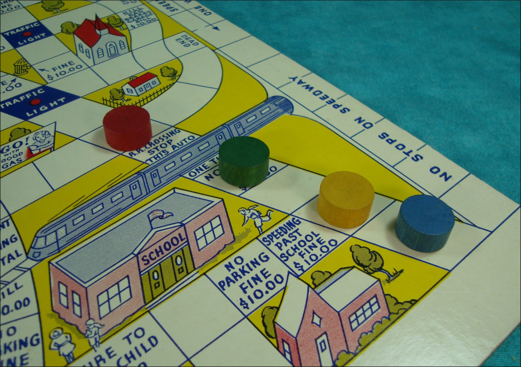  1938-45 ; New game of Traffic ; All Fair ; Fairchild ; vintage car-themed board game ; ancien jeu de société automobile ; Antikes Brettspiel Thema Automobil ; 